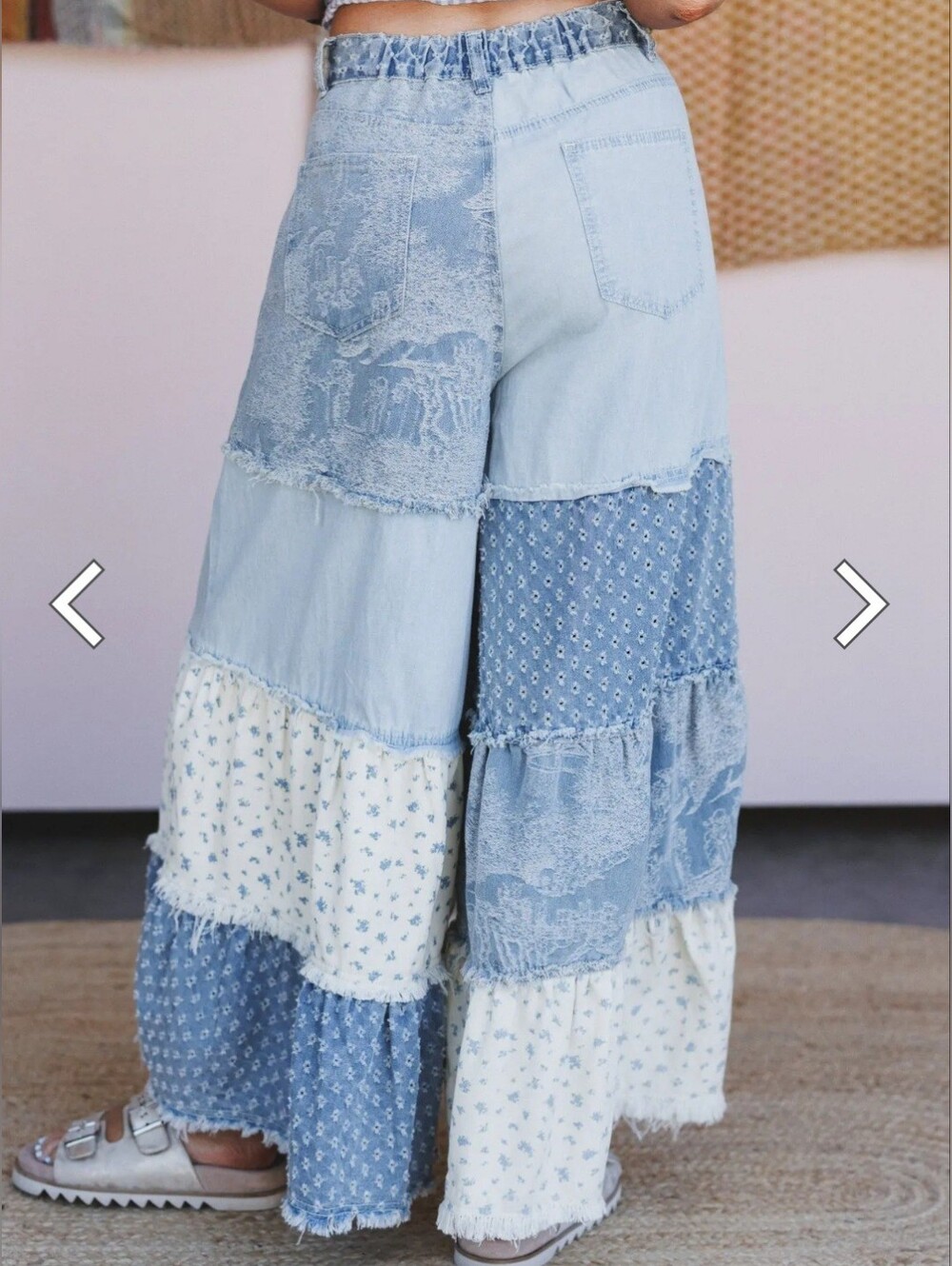 Boho Patchwork Wide-Leg Jeans in Light Blue - Picture 2 of 5